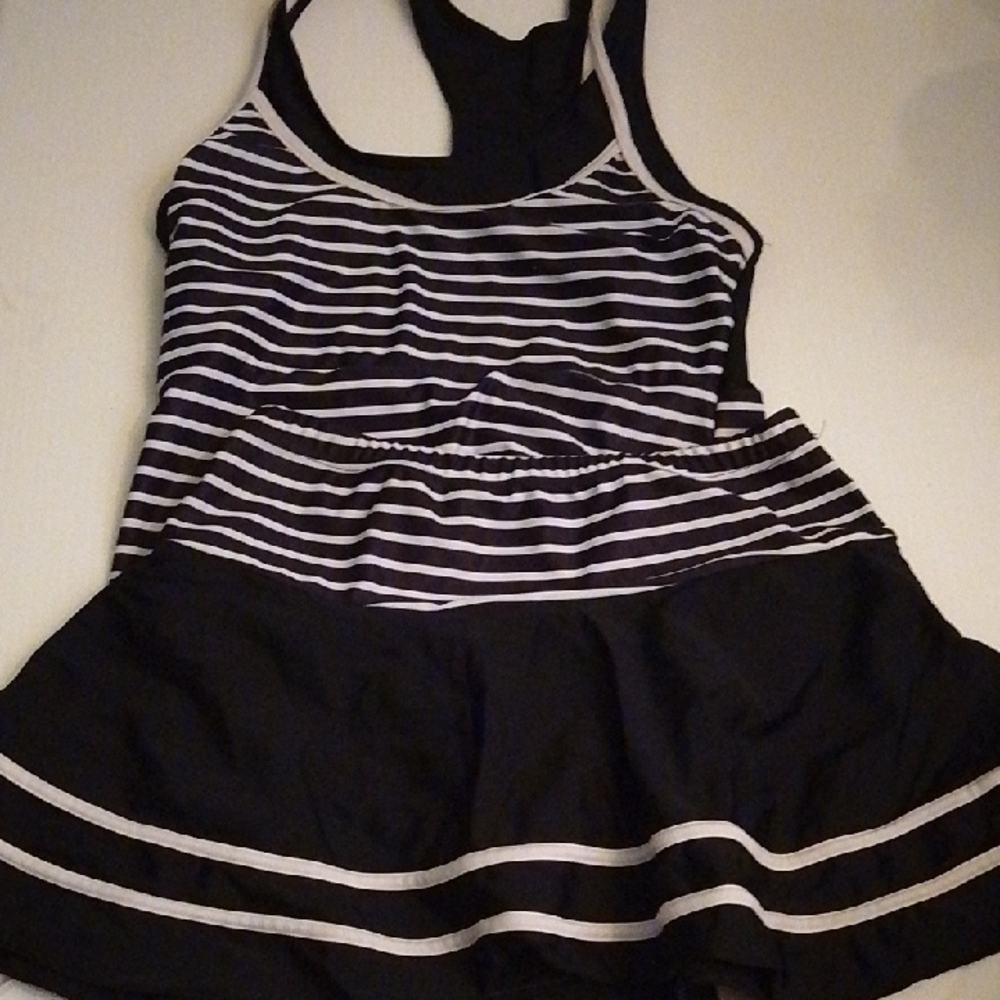 Black and White Striped Tank Top and Skirt bathing suit